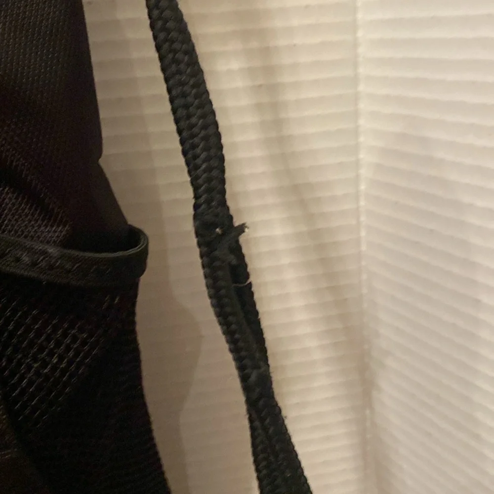 Adidas  black w/ 3 gray stripe polyester Drawstring Backpack front zip pocket